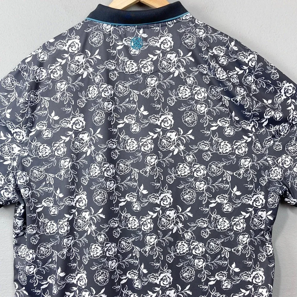 G/FORE Mens Golf Polo Shirt Sz XXL Rose Floral Texas Gray All‎ Over Print Resort